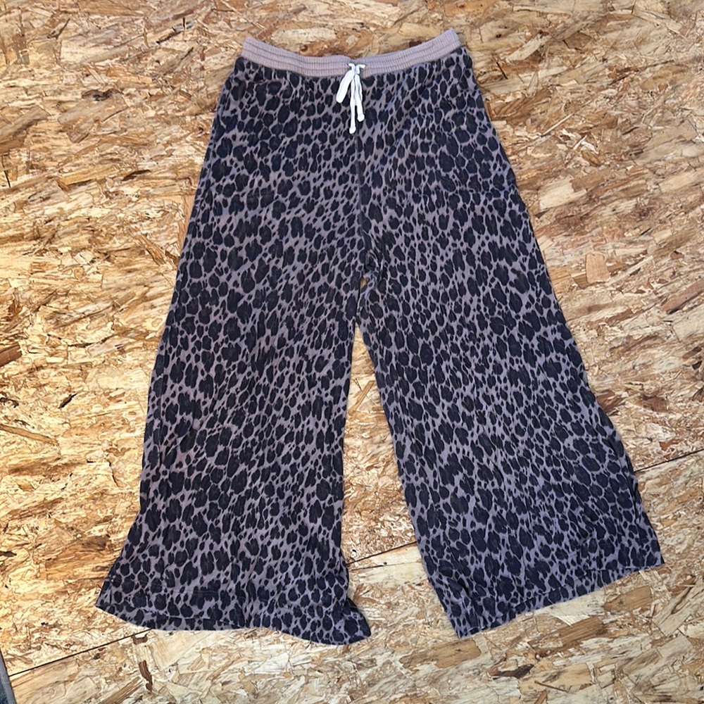 Free People Leopard Print Wide-Leg Knit Pants - size XL